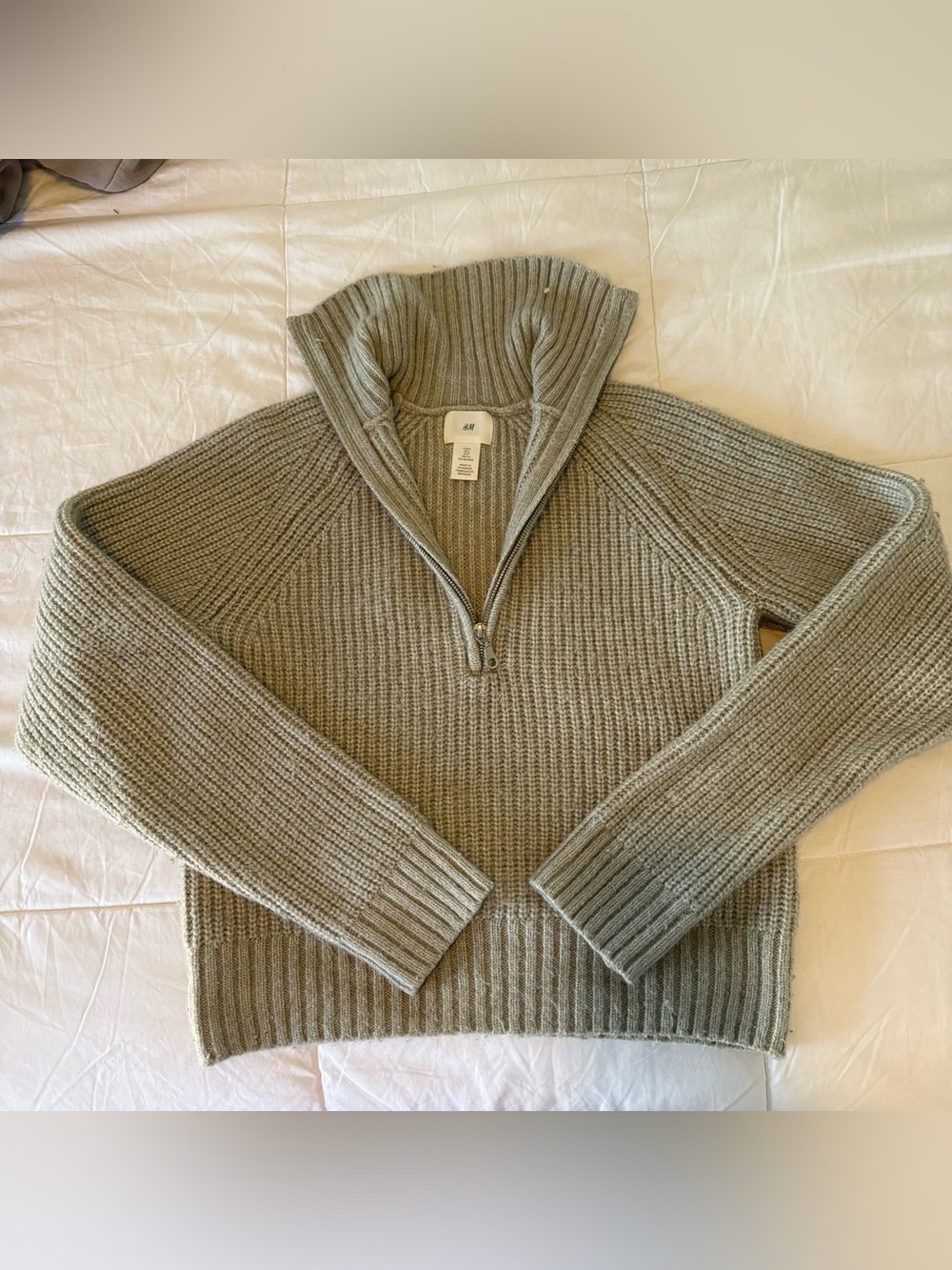 H&M Women’s Sage Green Ribbed Half-Zip Sweater